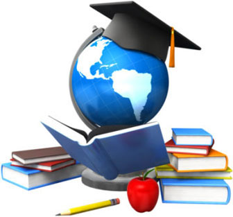 Globe with graduation cap and books scattered around image